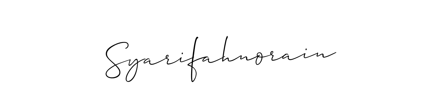 How to make Syarifahnorain name signature. Use Allison_Script style for creating short signs online. This is the latest handwritten sign. Syarifahnorain signature style 2 images and pictures png