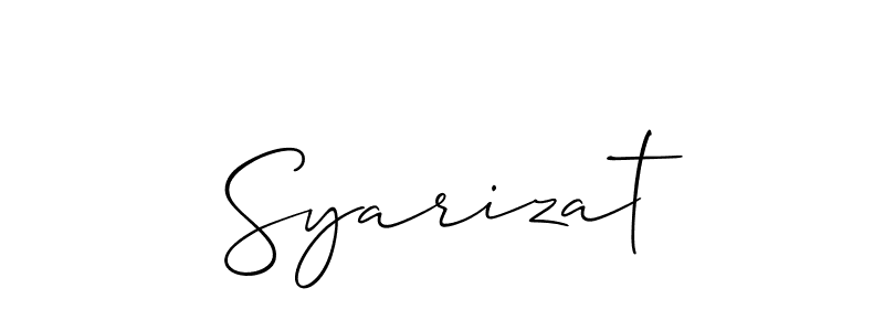 The best way (Allison_Script) to make a short signature is to pick only two or three words in your name. The name Syarizat include a total of six letters. For converting this name. Syarizat signature style 2 images and pictures png