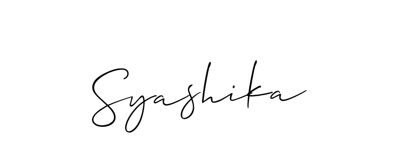 Use a signature maker to create a handwritten signature online. With this signature software, you can design (Allison_Script) your own signature for name Syashika. Syashika signature style 2 images and pictures png