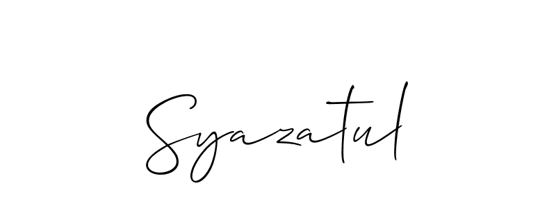 if you are searching for the best signature style for your name Syazatul. so please give up your signature search. here we have designed multiple signature styles  using Allison_Script. Syazatul signature style 2 images and pictures png