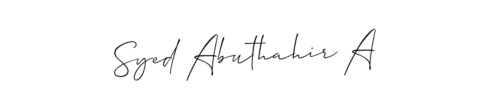 This is the best signature style for the Syed Abuthahir A name. Also you like these signature font (Allison_Script). Mix name signature. Syed Abuthahir A signature style 2 images and pictures png