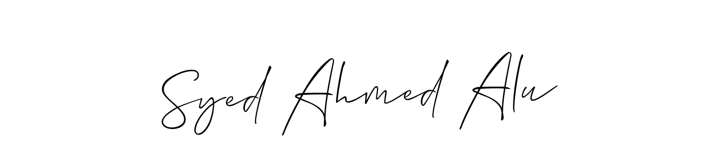 The best way (Allison_Script) to make a short signature is to pick only two or three words in your name. The name Syed Ahmed Alu include a total of six letters. For converting this name. Syed Ahmed Alu signature style 2 images and pictures png