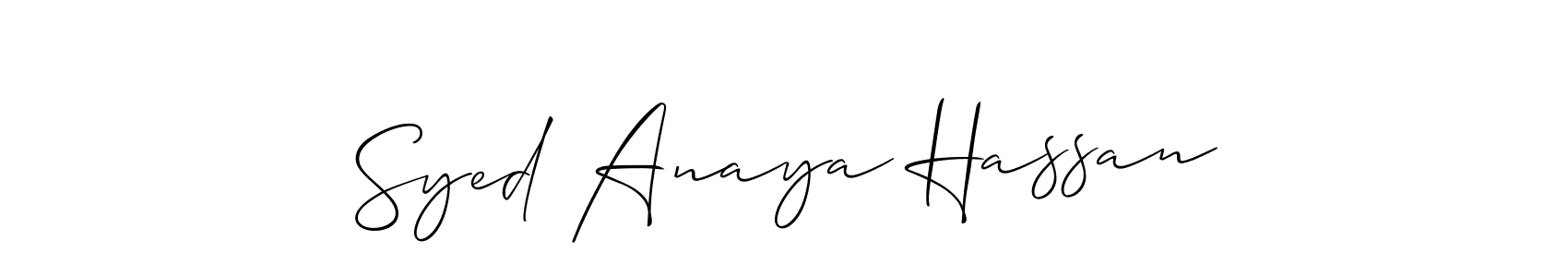 Make a beautiful signature design for name Syed Anaya Hassan. With this signature (Allison_Script) style, you can create a handwritten signature for free. Syed Anaya Hassan signature style 2 images and pictures png