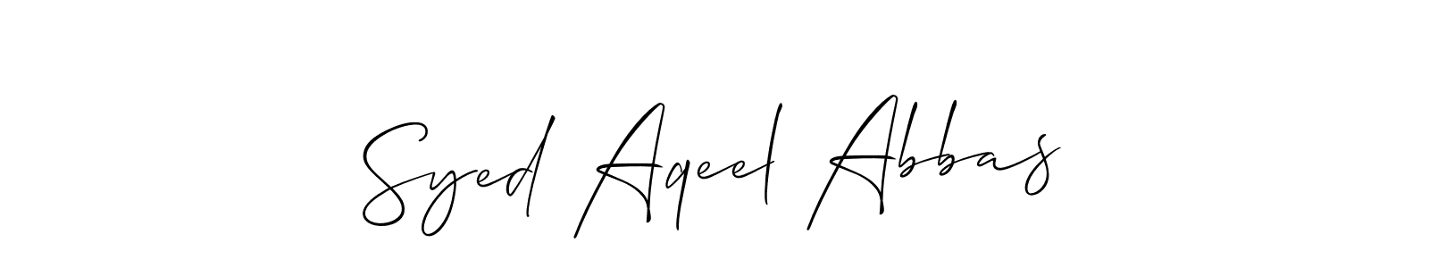 The best way (Allison_Script) to make a short signature is to pick only two or three words in your name. The name Syed Aqeel Abbas include a total of six letters. For converting this name. Syed Aqeel Abbas signature style 2 images and pictures png