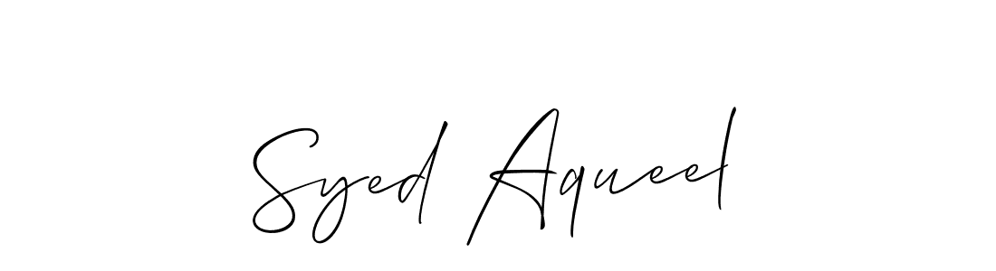 The best way (Allison_Script) to make a short signature is to pick only two or three words in your name. The name Syed Aqueel include a total of six letters. For converting this name. Syed Aqueel signature style 2 images and pictures png