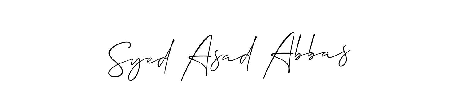 The best way (Allison_Script) to make a short signature is to pick only two or three words in your name. The name Syed Asad Abbas include a total of six letters. For converting this name. Syed Asad Abbas signature style 2 images and pictures png