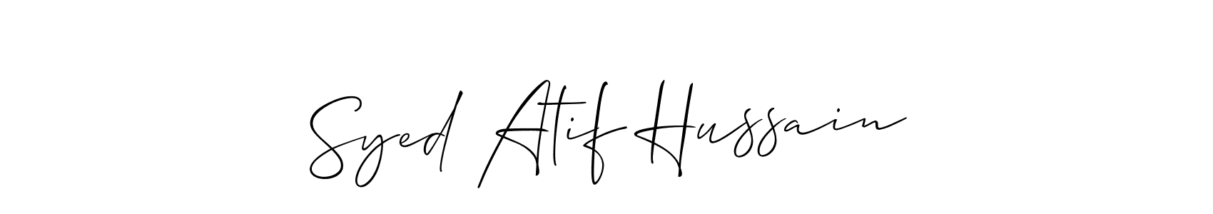Allison_Script is a professional signature style that is perfect for those who want to add a touch of class to their signature. It is also a great choice for those who want to make their signature more unique. Get Syed Atif Hussain name to fancy signature for free. Syed Atif Hussain signature style 2 images and pictures png