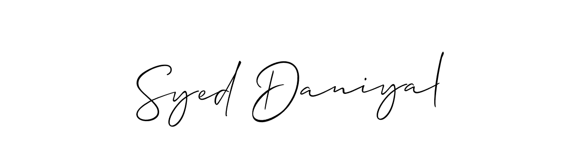 The best way (Allison_Script) to make a short signature is to pick only two or three words in your name. The name Syed Daniyal include a total of six letters. For converting this name. Syed Daniyal signature style 2 images and pictures png