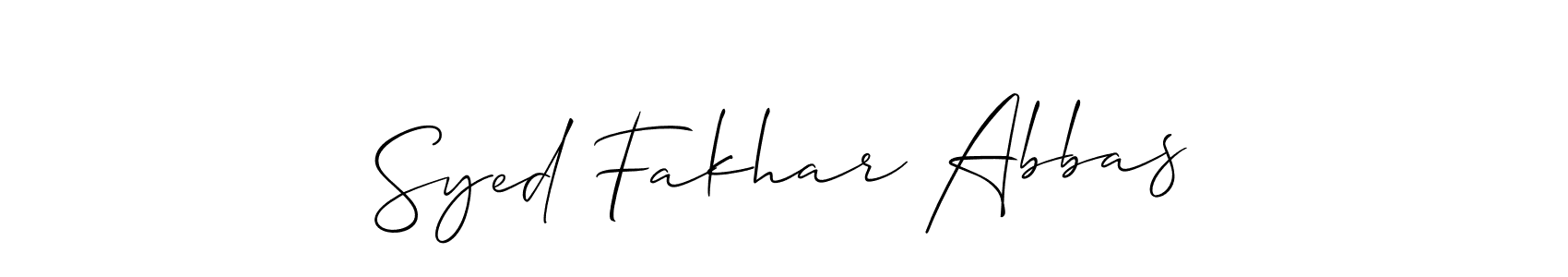 Use a signature maker to create a handwritten signature online. With this signature software, you can design (Allison_Script) your own signature for name Syed Fakhar Abbas. Syed Fakhar Abbas signature style 2 images and pictures png