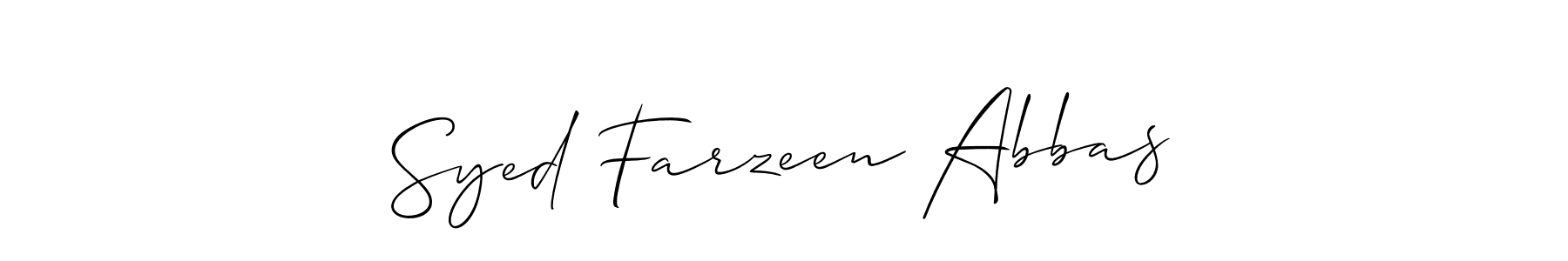 The best way (Allison_Script) to make a short signature is to pick only two or three words in your name. The name Syed Farzeen Abbas include a total of six letters. For converting this name. Syed Farzeen Abbas signature style 2 images and pictures png