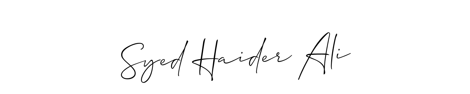 Also You can easily find your signature by using the search form. We will create Syed Haider Ali name handwritten signature images for you free of cost using Allison_Script sign style. Syed Haider Ali signature style 2 images and pictures png