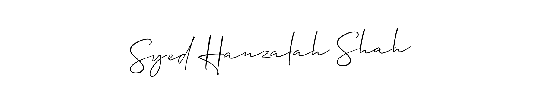 The best way (Allison_Script) to make a short signature is to pick only two or three words in your name. The name Syed Hanzalah Shah include a total of six letters. For converting this name. Syed Hanzalah Shah signature style 2 images and pictures png