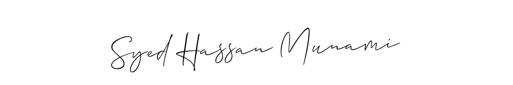 Also we have Syed Hassan Munami name is the best signature style. Create professional handwritten signature collection using Allison_Script autograph style. Syed Hassan Munami signature style 2 images and pictures png