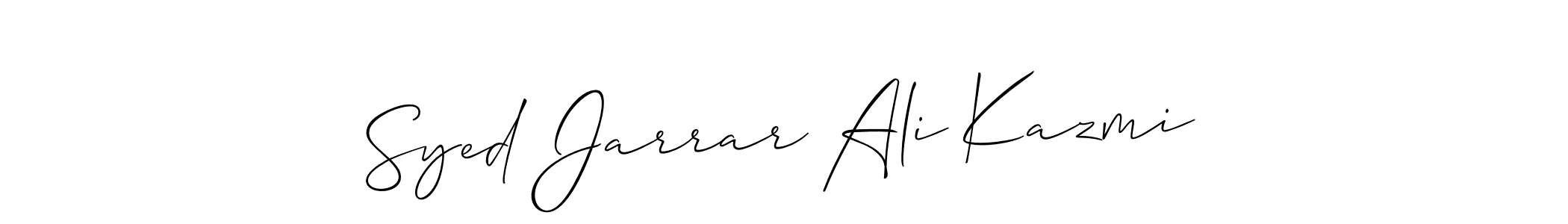 This is the best signature style for the Syed Jarrar Ali Kazmi name. Also you like these signature font (Allison_Script). Mix name signature. Syed Jarrar Ali Kazmi signature style 2 images and pictures png