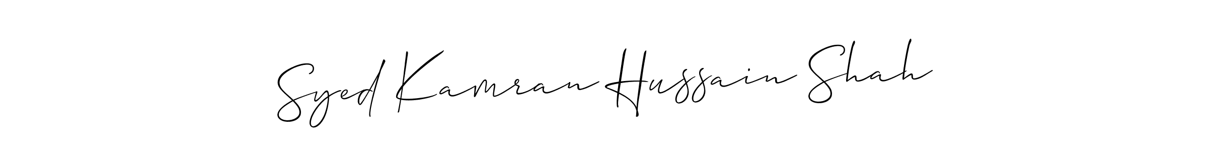 The best way (Allison_Script) to make a short signature is to pick only two or three words in your name. The name Syed Kamran Hussain Shah include a total of six letters. For converting this name. Syed Kamran Hussain Shah signature style 2 images and pictures png
