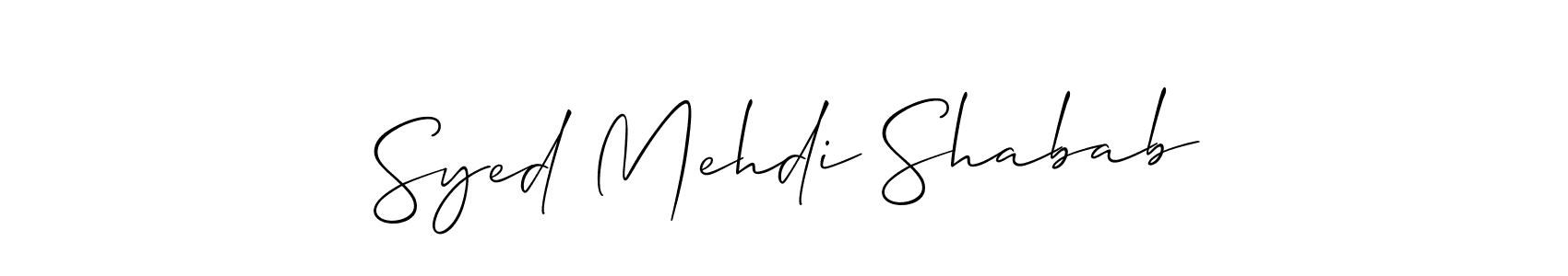 Also You can easily find your signature by using the search form. We will create Syed Mehdi Shabab name handwritten signature images for you free of cost using Allison_Script sign style. Syed Mehdi Shabab signature style 2 images and pictures png