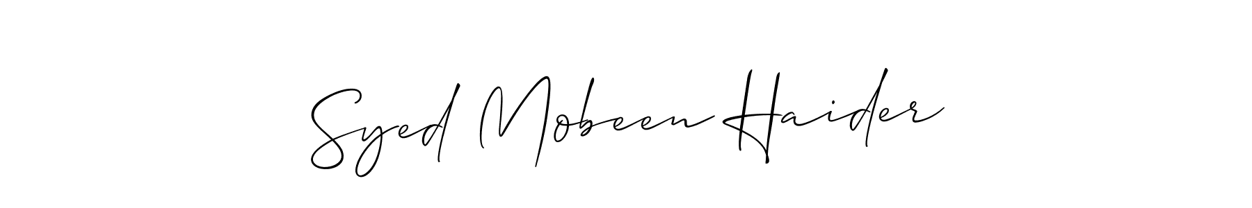 Allison_Script is a professional signature style that is perfect for those who want to add a touch of class to their signature. It is also a great choice for those who want to make their signature more unique. Get Syed Mobeen Haider name to fancy signature for free. Syed Mobeen Haider signature style 2 images and pictures png