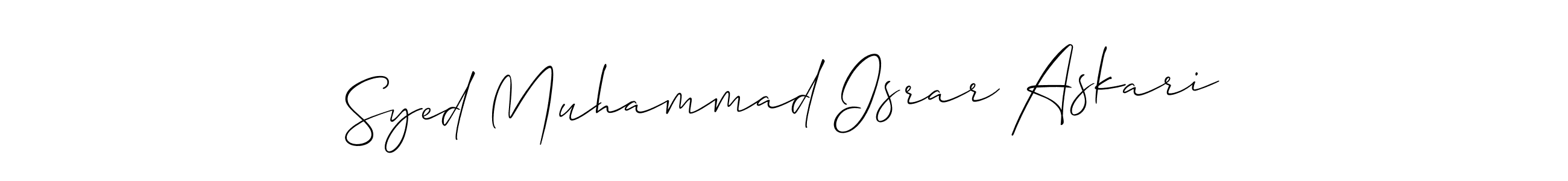 Allison_Script is a professional signature style that is perfect for those who want to add a touch of class to their signature. It is also a great choice for those who want to make their signature more unique. Get Syed Muhammad Israr Askari name to fancy signature for free. Syed Muhammad Israr Askari signature style 2 images and pictures png