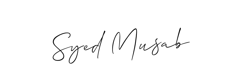 How to make Syed Musab name signature. Use Allison_Script style for creating short signs online. This is the latest handwritten sign. Syed Musab signature style 2 images and pictures png