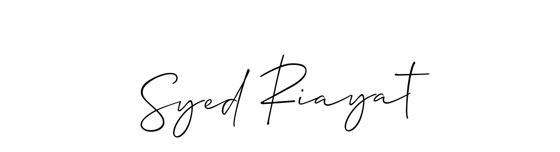 How to make Syed Riayat name signature. Use Allison_Script style for creating short signs online. This is the latest handwritten sign. Syed Riayat signature style 2 images and pictures png