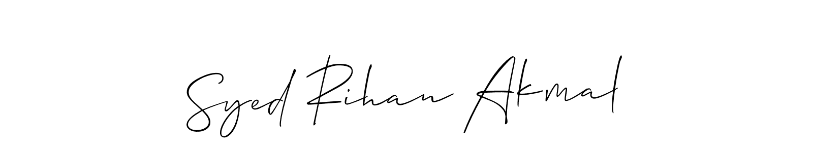 This is the best signature style for the Syed Rihan Akmal name. Also you like these signature font (Allison_Script). Mix name signature. Syed Rihan Akmal signature style 2 images and pictures png
