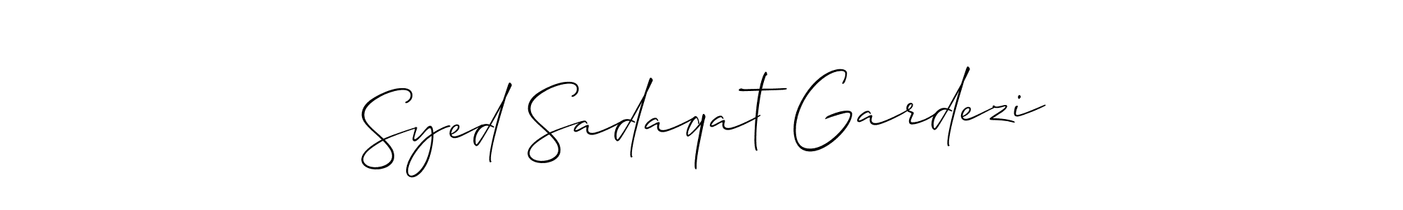 The best way (Allison_Script) to make a short signature is to pick only two or three words in your name. The name Syed Sadaqat Gardezi include a total of six letters. For converting this name. Syed Sadaqat Gardezi signature style 2 images and pictures png