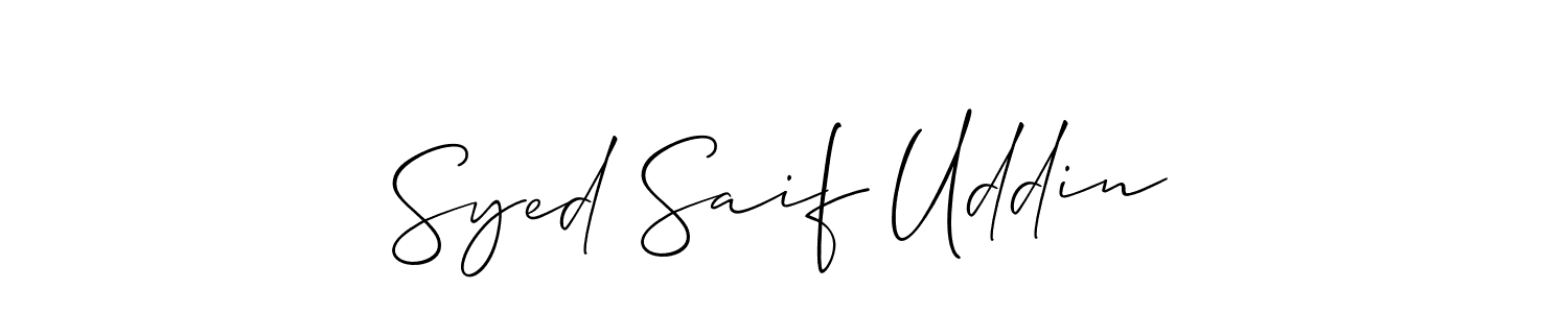 The best way (Allison_Script) to make a short signature is to pick only two or three words in your name. The name Syed Saif Uddin include a total of six letters. For converting this name. Syed Saif Uddin signature style 2 images and pictures png