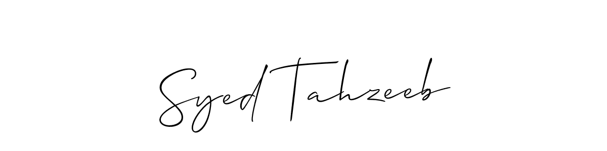 The best way (Allison_Script) to make a short signature is to pick only two or three words in your name. The name Syed Tahzeeb include a total of six letters. For converting this name. Syed Tahzeeb signature style 2 images and pictures png