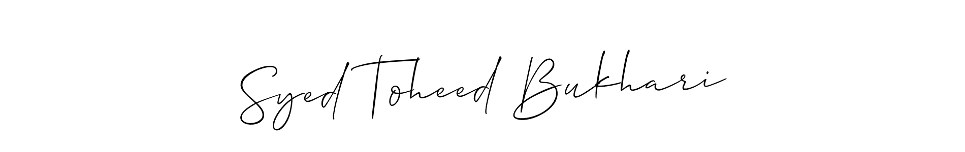 Make a short Syed Toheed Bukhari signature style. Manage your documents anywhere anytime using Allison_Script. Create and add eSignatures, submit forms, share and send files easily. Syed Toheed Bukhari signature style 2 images and pictures png