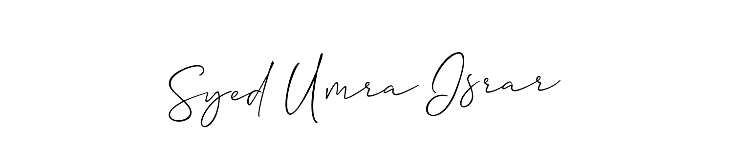 Allison_Script is a professional signature style that is perfect for those who want to add a touch of class to their signature. It is also a great choice for those who want to make their signature more unique. Get Syed Umra Israr name to fancy signature for free. Syed Umra Israr signature style 2 images and pictures png