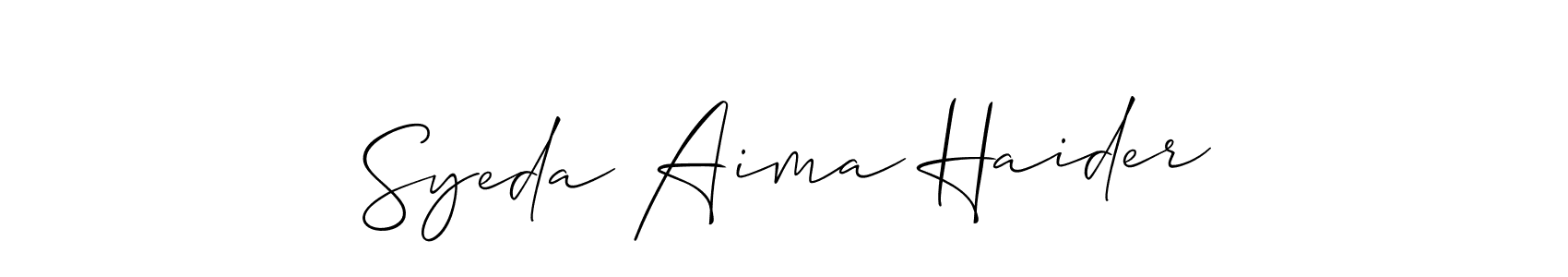 Make a beautiful signature design for name Syeda Aima Haider. With this signature (Allison_Script) style, you can create a handwritten signature for free. Syeda Aima Haider signature style 2 images and pictures png