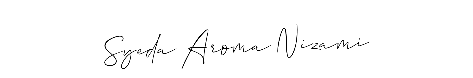 Create a beautiful signature design for name Syeda Aroma Nizami. With this signature (Allison_Script) fonts, you can make a handwritten signature for free. Syeda Aroma Nizami signature style 2 images and pictures png