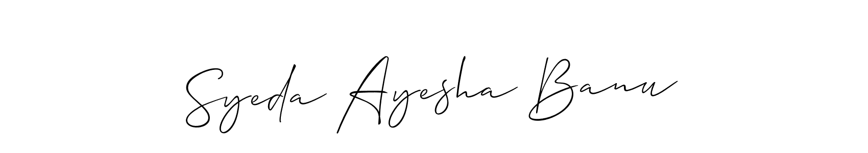 The best way (Allison_Script) to make a short signature is to pick only two or three words in your name. The name Syeda Ayesha Banu include a total of six letters. For converting this name. Syeda Ayesha Banu signature style 2 images and pictures png