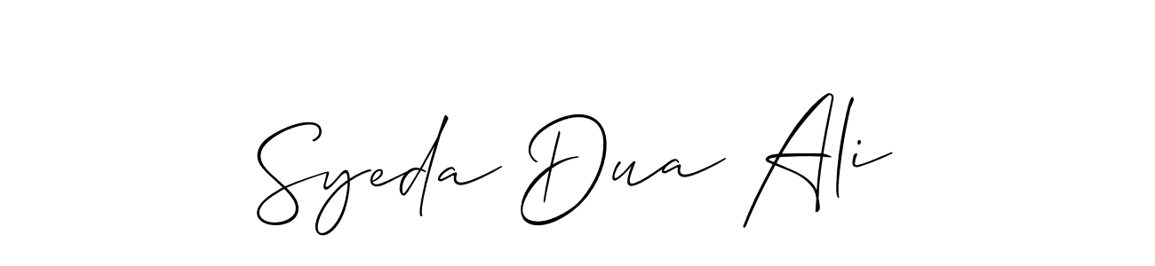 Also You can easily find your signature by using the search form. We will create Syeda Dua Ali name handwritten signature images for you free of cost using Allison_Script sign style. Syeda Dua Ali signature style 2 images and pictures png