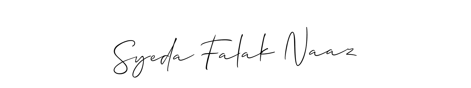 It looks lik you need a new signature style for name Syeda Falak Naaz. Design unique handwritten (Allison_Script) signature with our free signature maker in just a few clicks. Syeda Falak Naaz signature style 2 images and pictures png