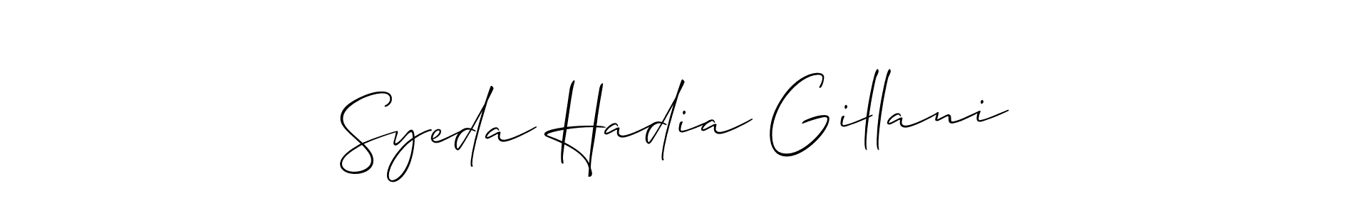 Create a beautiful signature design for name Syeda Hadia Gillani. With this signature (Allison_Script) fonts, you can make a handwritten signature for free. Syeda Hadia Gillani signature style 2 images and pictures png