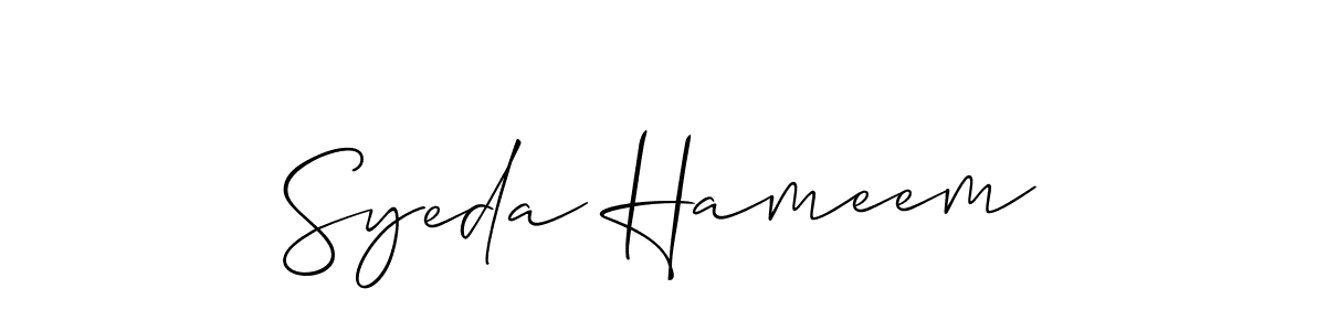 The best way (Allison_Script) to make a short signature is to pick only two or three words in your name. The name Syeda Hameem include a total of six letters. For converting this name. Syeda Hameem signature style 2 images and pictures png