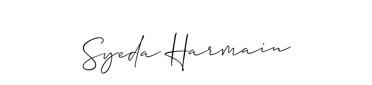 How to Draw Syeda Harmain signature style? Allison_Script is a latest design signature styles for name Syeda Harmain. Syeda Harmain signature style 2 images and pictures png