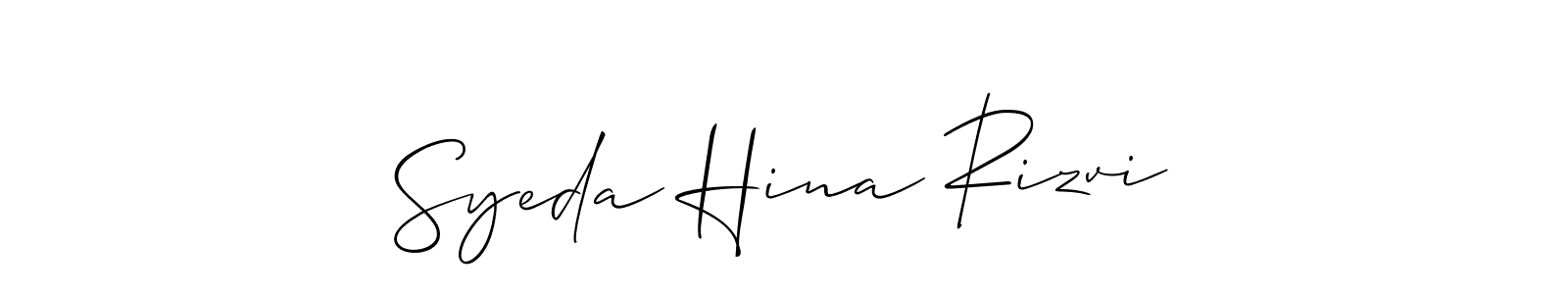 Create a beautiful signature design for name Syeda Hina Rizvi. With this signature (Allison_Script) fonts, you can make a handwritten signature for free. Syeda Hina Rizvi signature style 2 images and pictures png