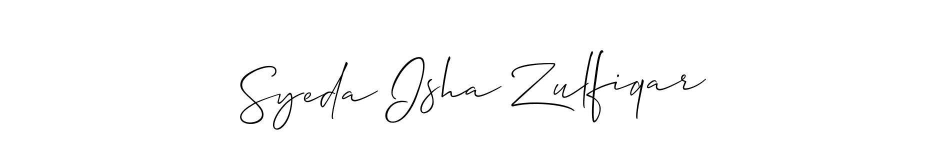 Use a signature maker to create a handwritten signature online. With this signature software, you can design (Allison_Script) your own signature for name Syeda Isha Zulfiqar. Syeda Isha Zulfiqar signature style 2 images and pictures png