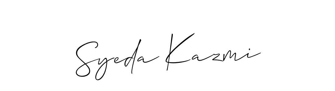 Also You can easily find your signature by using the search form. We will create Syeda Kazmi name handwritten signature images for you free of cost using Allison_Script sign style. Syeda Kazmi signature style 2 images and pictures png