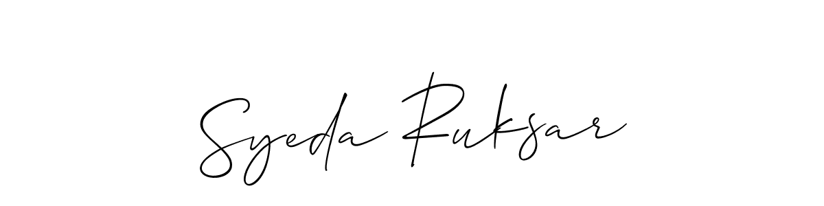 Also You can easily find your signature by using the search form. We will create Syeda Ruksar name handwritten signature images for you free of cost using Allison_Script sign style. Syeda Ruksar signature style 2 images and pictures png