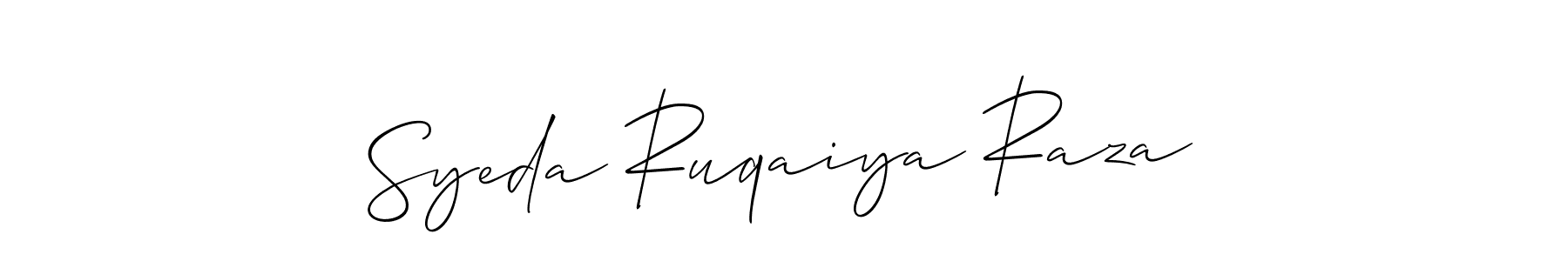 The best way (Allison_Script) to make a short signature is to pick only two or three words in your name. The name Syeda Ruqaiya Raza include a total of six letters. For converting this name. Syeda Ruqaiya Raza signature style 2 images and pictures png