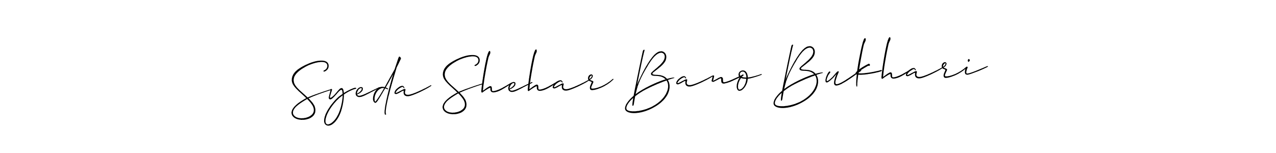 Use a signature maker to create a handwritten signature online. With this signature software, you can design (Allison_Script) your own signature for name Syeda Shehar Bano Bukhari. Syeda Shehar Bano Bukhari signature style 2 images and pictures png