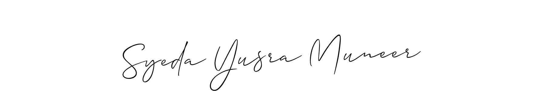 It looks lik you need a new signature style for name Syeda Yusra Muneer. Design unique handwritten (Allison_Script) signature with our free signature maker in just a few clicks. Syeda Yusra Muneer signature style 2 images and pictures png