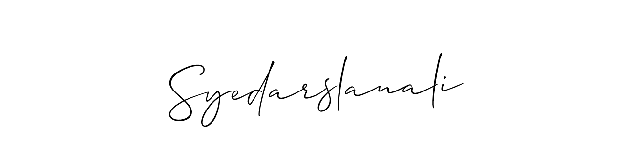 The best way (Allison_Script) to make a short signature is to pick only two or three words in your name. The name Syedarslanali include a total of six letters. For converting this name. Syedarslanali signature style 2 images and pictures png