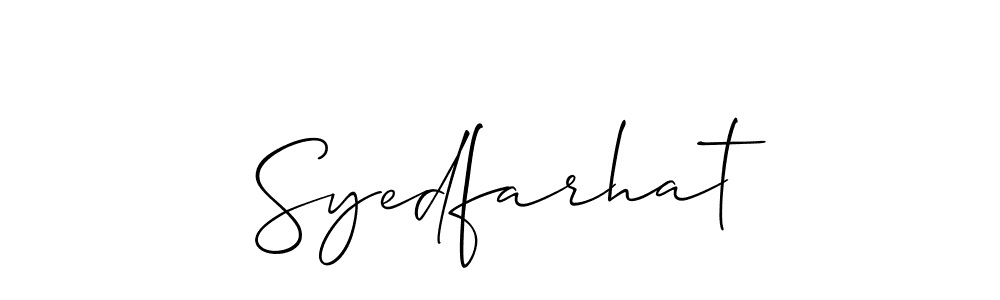 Also You can easily find your signature by using the search form. We will create Syedfarhat name handwritten signature images for you free of cost using Allison_Script sign style. Syedfarhat signature style 2 images and pictures png