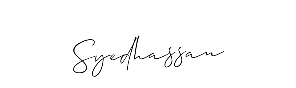 if you are searching for the best signature style for your name Syedhassan. so please give up your signature search. here we have designed multiple signature styles  using Allison_Script. Syedhassan signature style 2 images and pictures png
