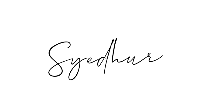 The best way (Allison_Script) to make a short signature is to pick only two or three words in your name. The name Syedhur include a total of six letters. For converting this name. Syedhur signature style 2 images and pictures png
