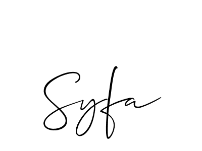 Use a signature maker to create a handwritten signature online. With this signature software, you can design (Allison_Script) your own signature for name Syfa. Syfa signature style 2 images and pictures png